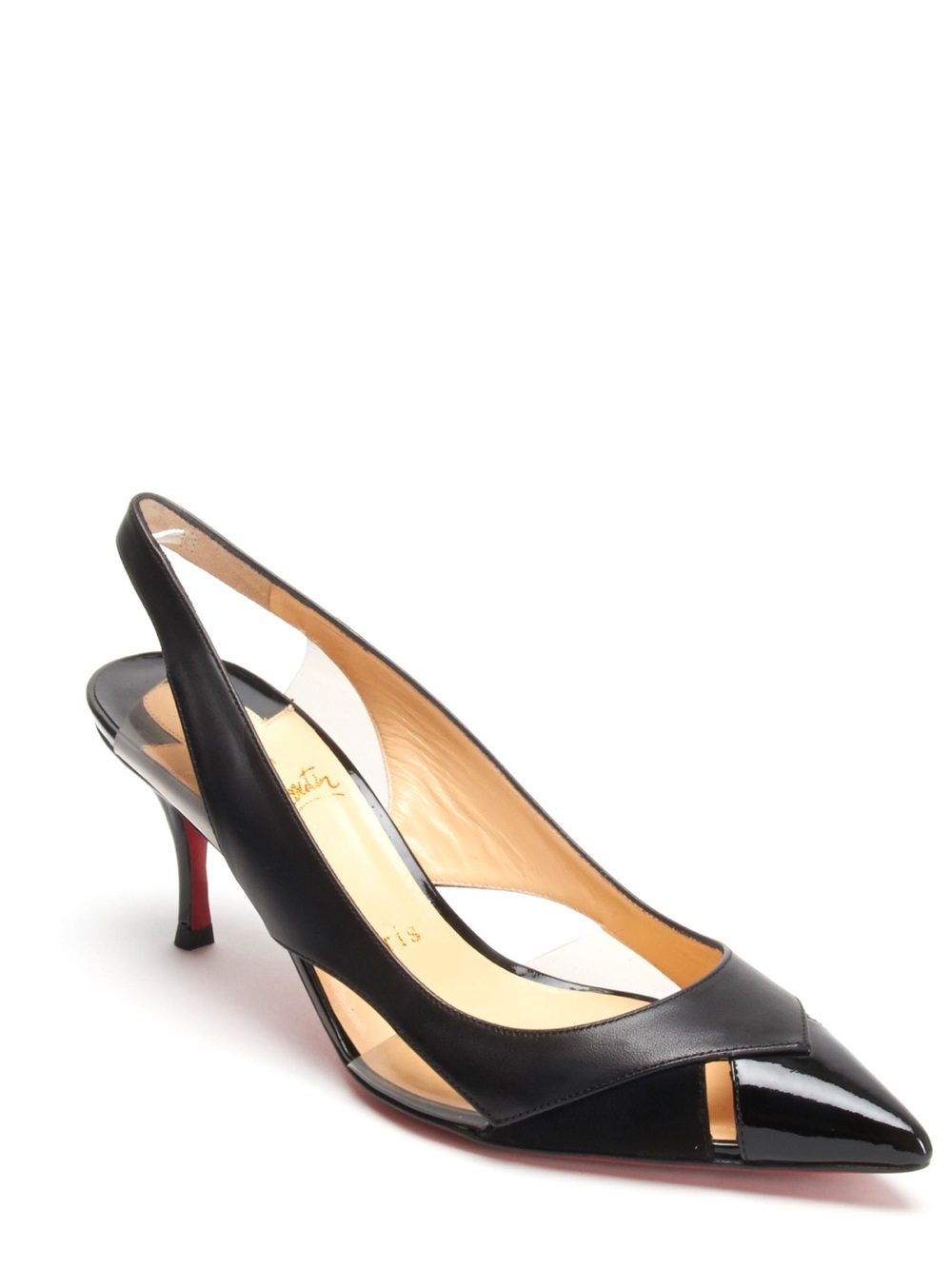 Christian Louboutin Air Chance 70 Black Leather Slingback Pumps 37.5